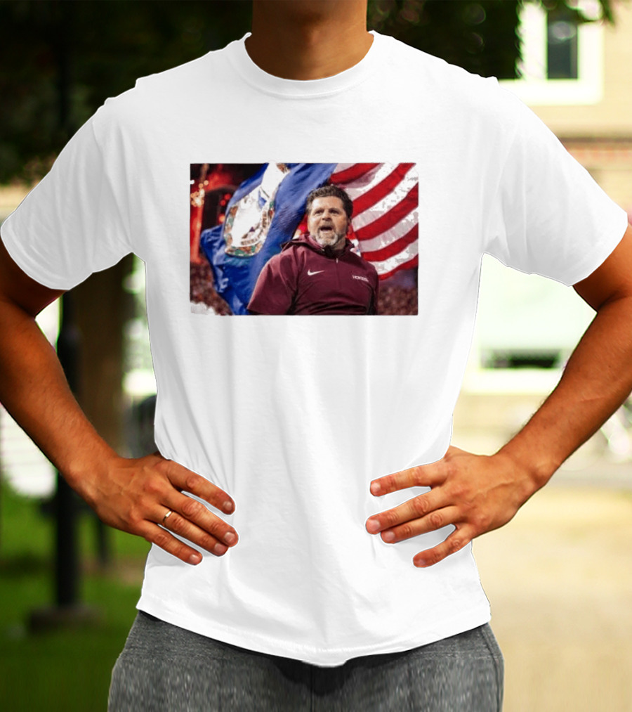 Virginia Tech Hokies Coach Brent Pry With Flags T-Shirt