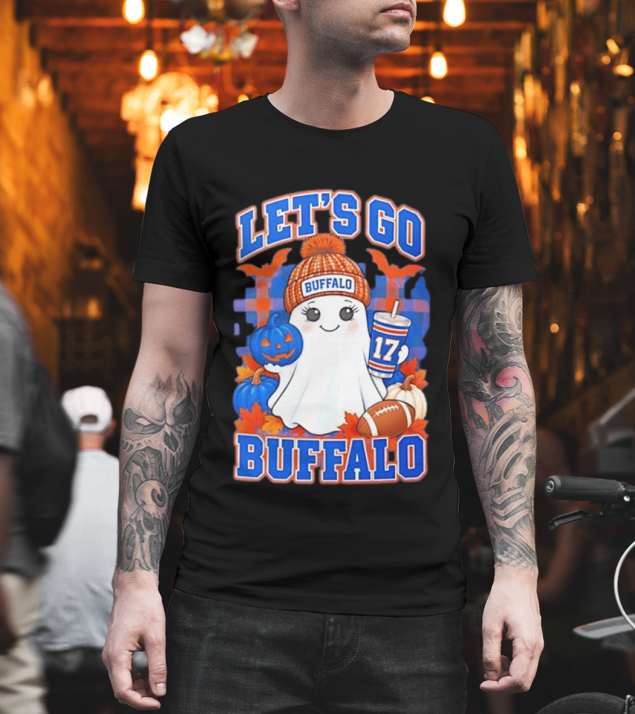 Let's Go Buffalo Ghost 17 Halloween Football Pumpkin Leaves T-Shirt
