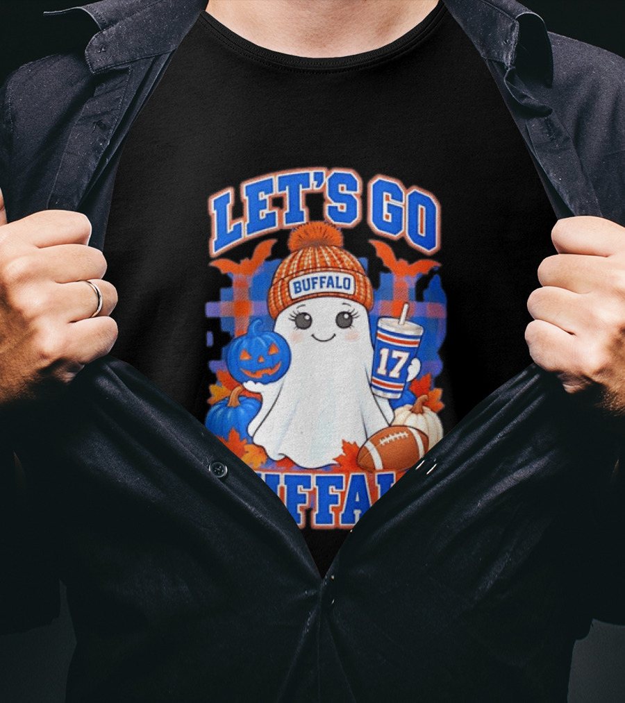 Let's Go Buffalo Ghost 17 Halloween Football Pumpkin Leaves T-Shirt