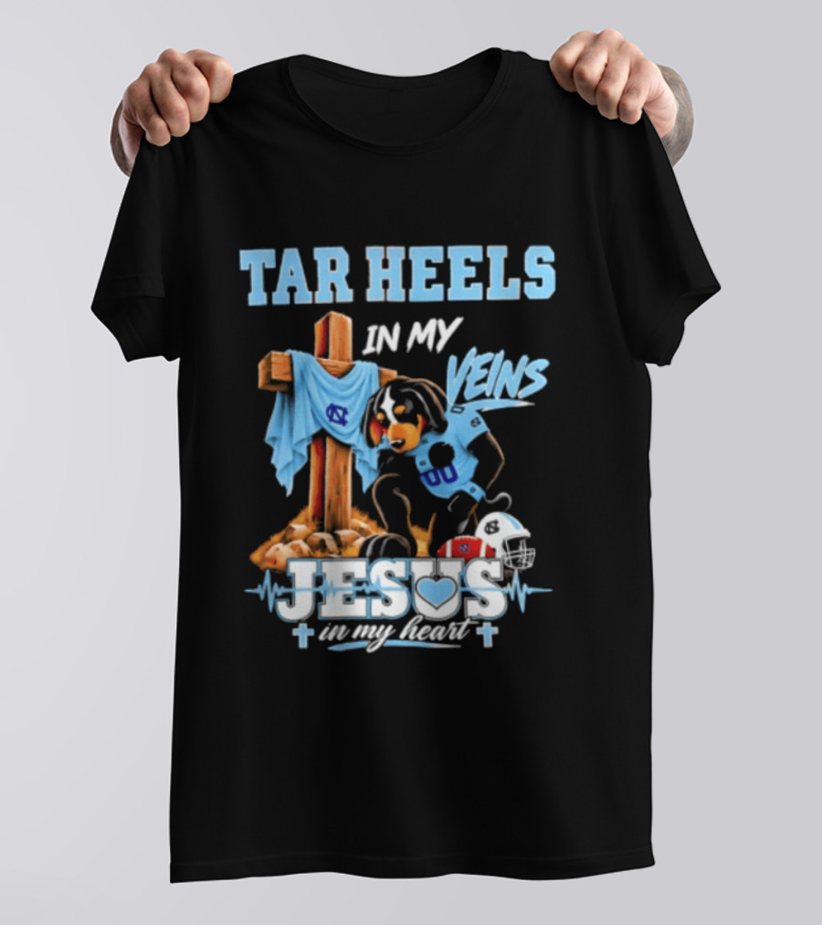 Tar Heels In My Veins Jesus In My Heart Football Dog T-Shirt