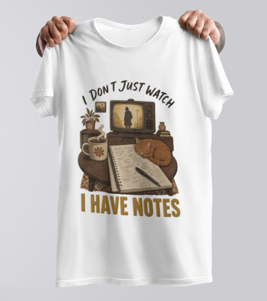 I Dont Just I Have Notes Cute Orange Cat Sleeping On Notebook With Vintage TV And Coffee T-Shirt