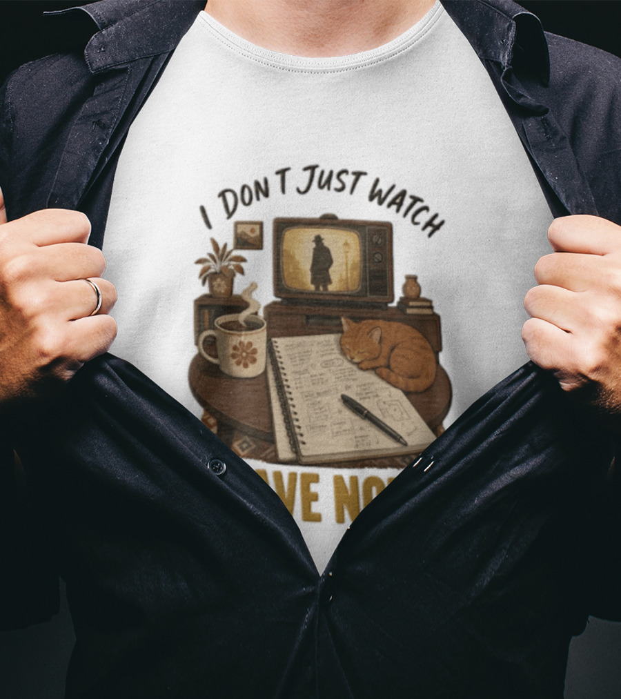 I Dont Just I Have Notes Cute Orange Cat Sleeping On Notebook With Vintage TV And Coffee T-Shirt
