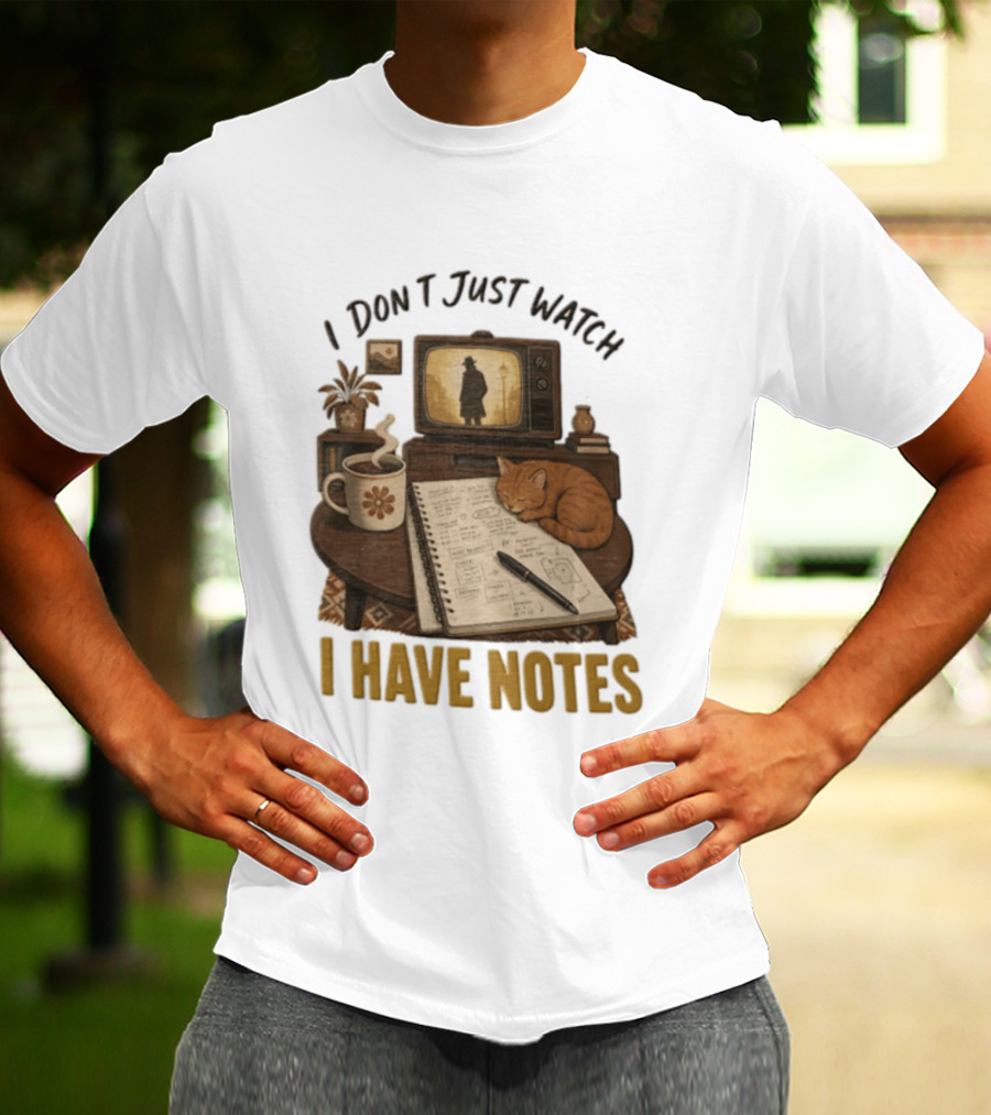 I Dont Just I Have Notes Cute Orange Cat Sleeping On Notebook With Vintage TV And Coffee T-Shirt