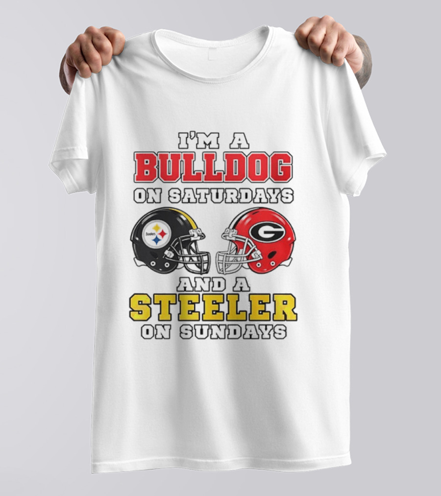 I'm A Bulldog On Saturdays And A Steeler On Sundays Football Helmets T-Shirt