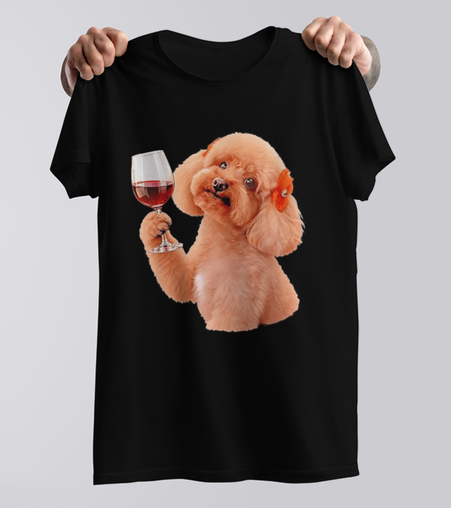 Poodle With Wine Glass And Red Bow Accessory T-Shirt