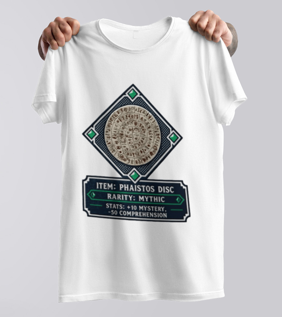 Item Phaistos Disc Rarity Mythic Stats +10 Mystery 50 Comprehension T-Shirt
