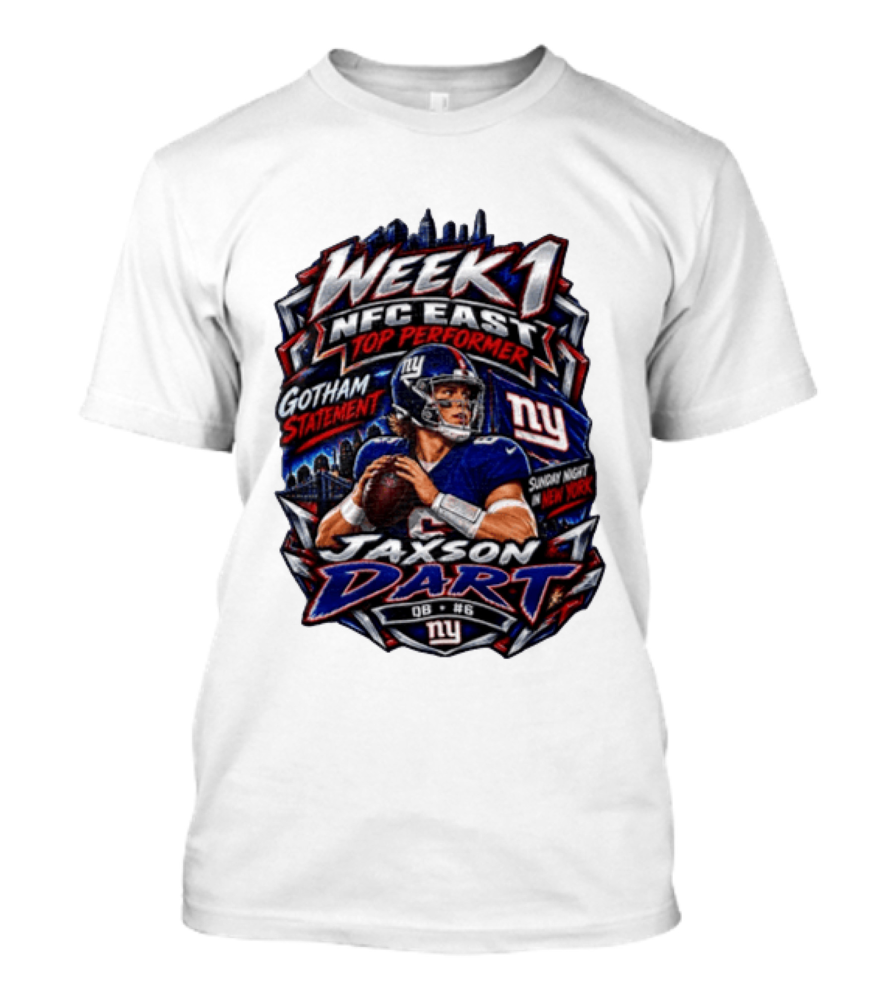 Week 1 NFC East Top Performer Jaxson Dart Gotham Statement Sunday Night New York T-Shirt