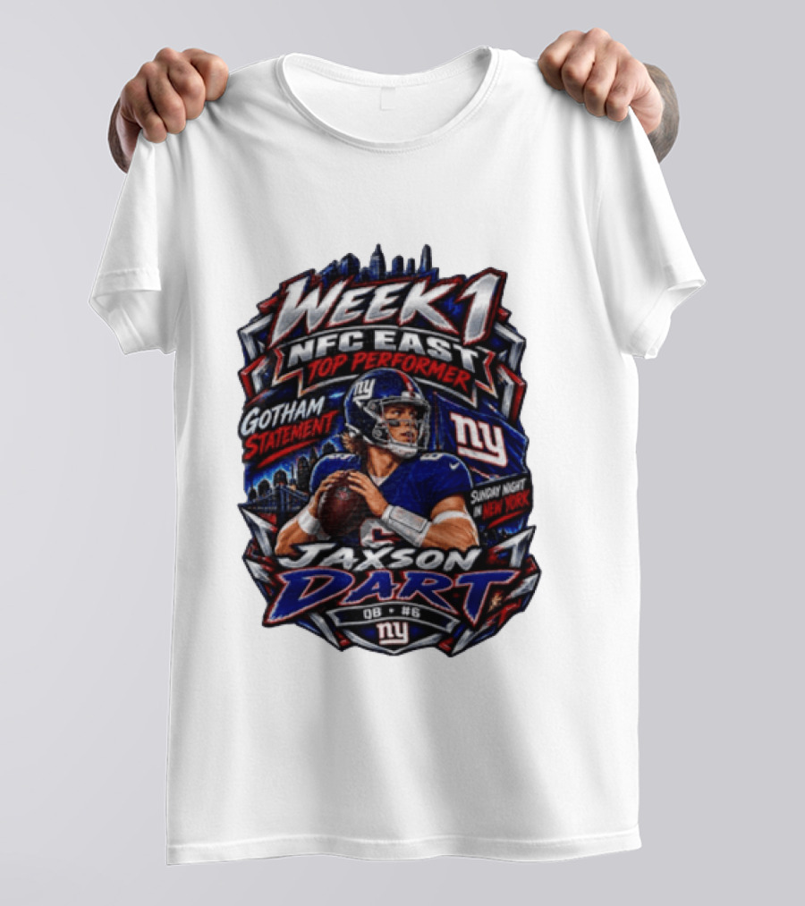 Week 1 NFC East Top Performer Jaxson Dart Gotham Statement Sunday Night New York T-Shirt