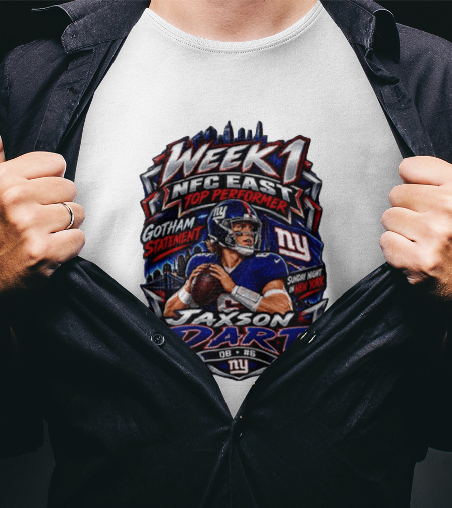 Week 1 NFC East Top Performer Jaxson Dart Gotham Statement Sunday Night New York T-Shirt