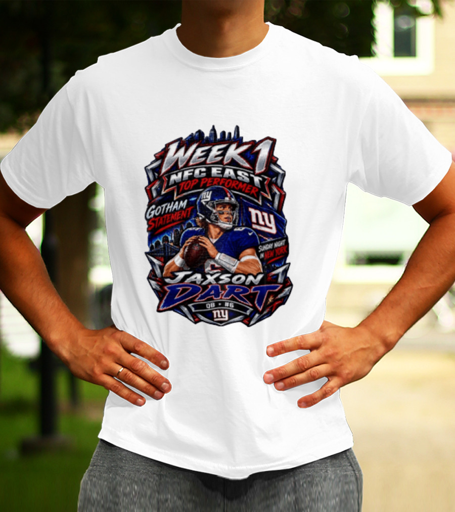 Week 1 NFC East Top Performer Jaxson Dart Gotham Statement Sunday Night New York T-Shirt