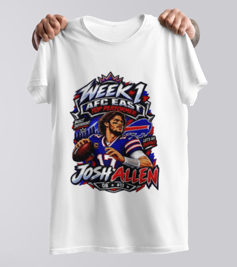 Week 1 AFC East Top Performer Josh Allen Built Different Let's Go Buffalo QB #17 T-Shirt