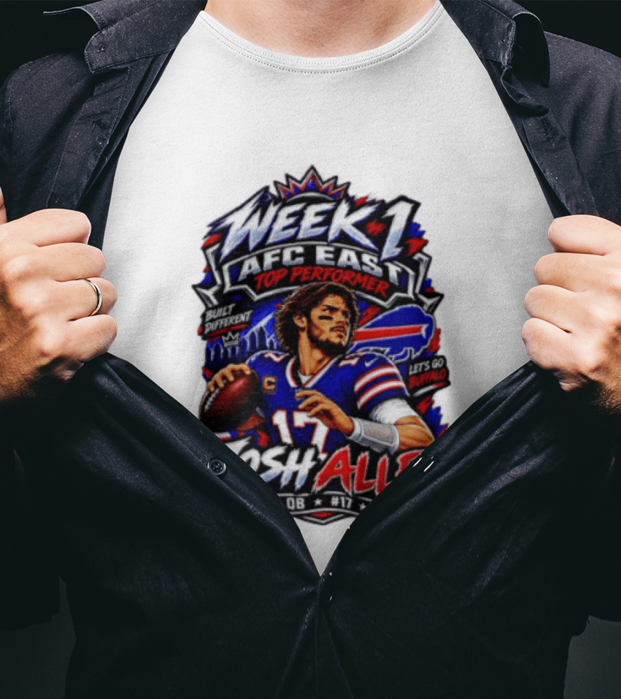 Week 1 AFC East Top Performer Josh Allen Built Different Let's Go Buffalo QB #17 T-Shirt