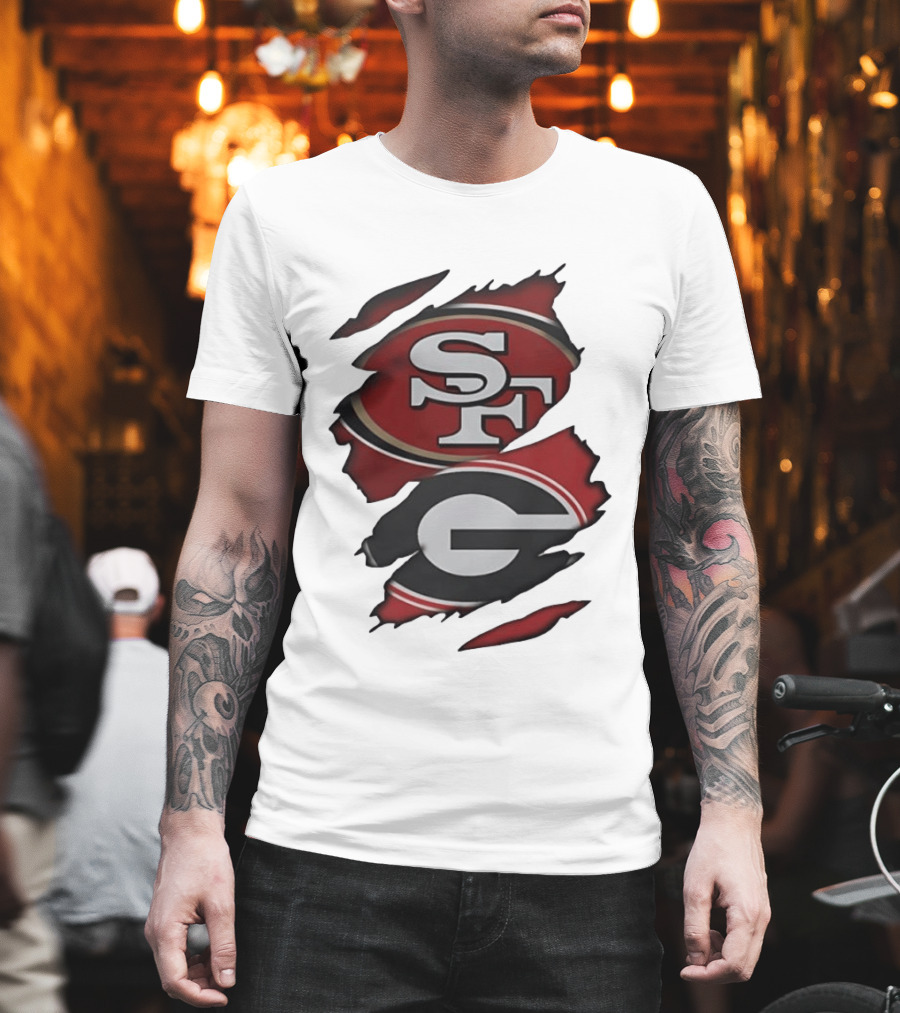 San Francisco 49ers Georgia Bulldogs Torn Fabric T-Shirt