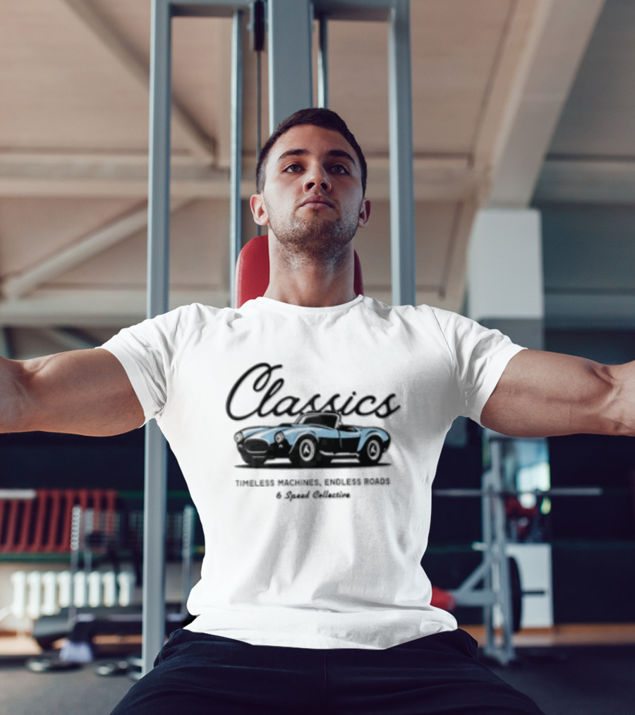 Classics Timeless Machines Endless Roads Blue Convertible Sports Car Speed Adventure T-Shirt