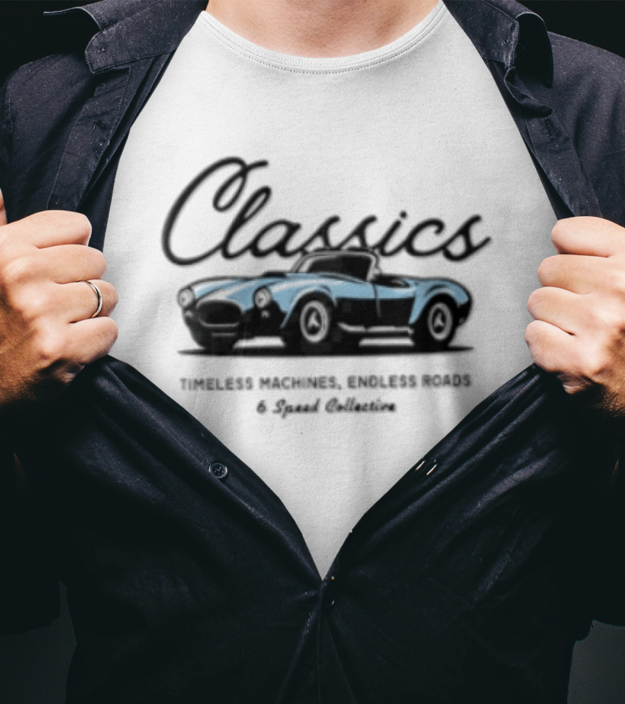 Classics Timeless Machines Endless Roads Blue Convertible Sports Car Speed Adventure T-Shirt