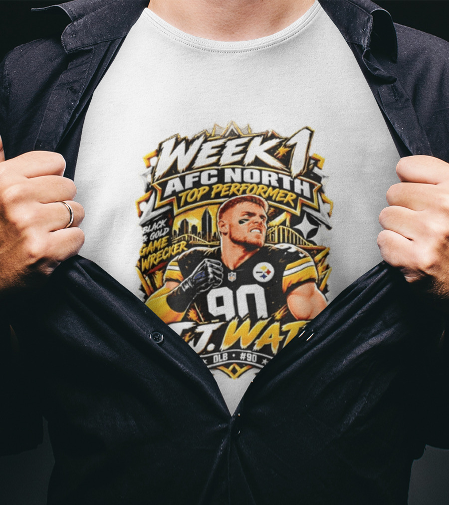 T.J. Watt Week 1 AFC North Top Performer Black Gold Game Wrecker T-Shirt