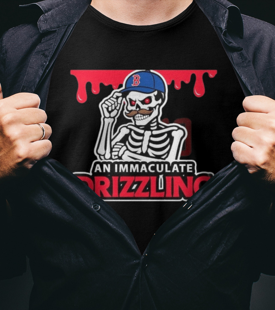 Boston Red Sox Skeleton Cap Dripping Mustache An Immaculate Drizzling T-Shirt