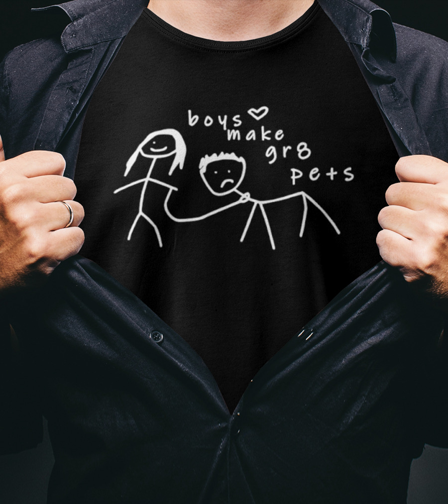 Boys Make Gr8 Pets Stick Figure Relationship With Leash Heart T-Shirt