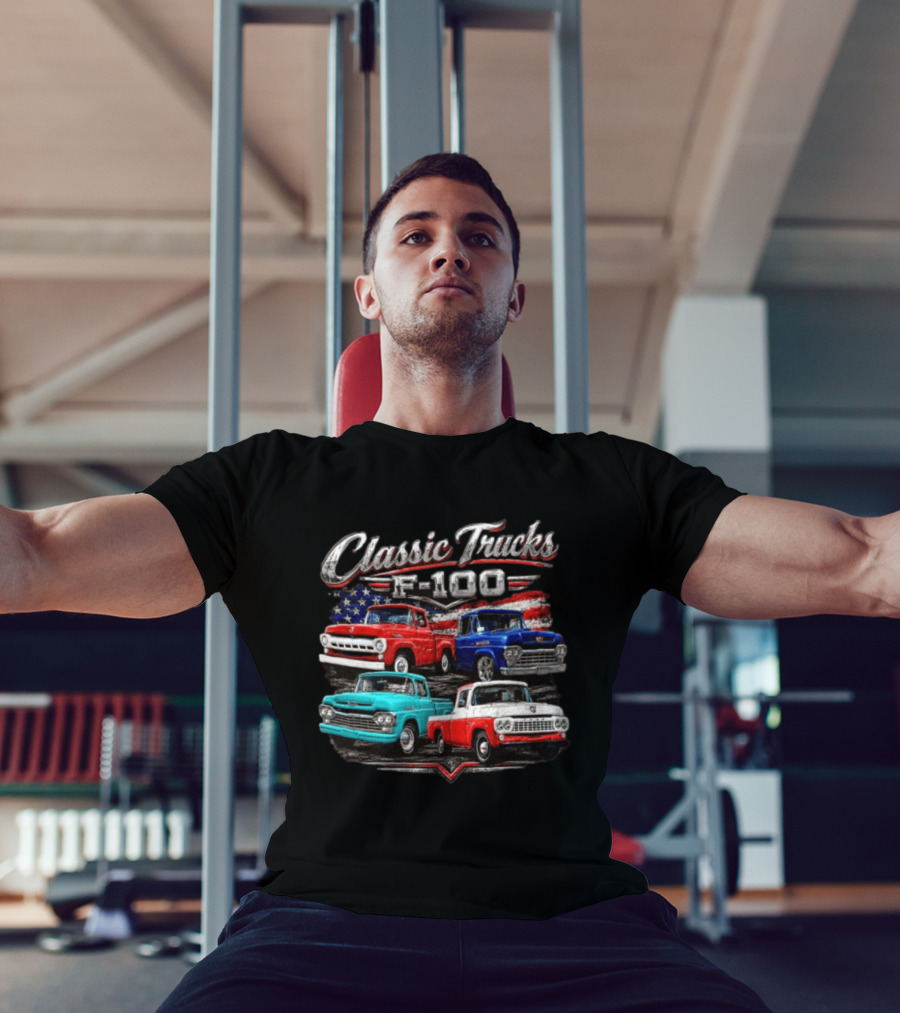Classic Trucks F 100 Vintage Pickup American Flag T-Shirt