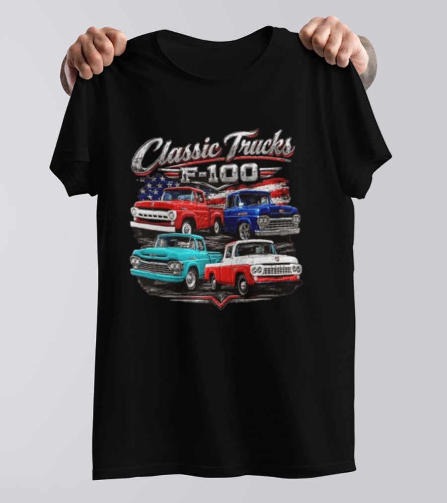Classic Trucks F 100 Vintage Pickup American Flag T-Shirt