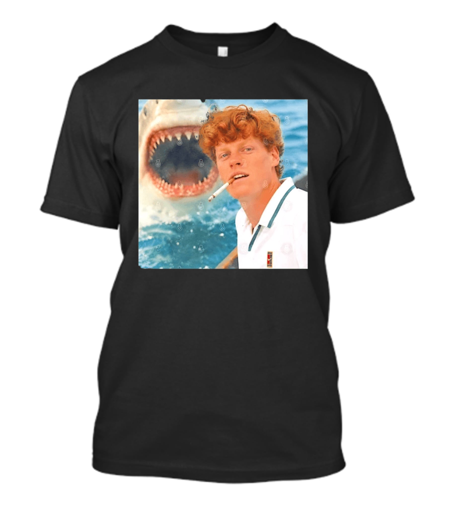 Jannik Sinner Smoking With Great White Shark Tennis Image T-Shirt