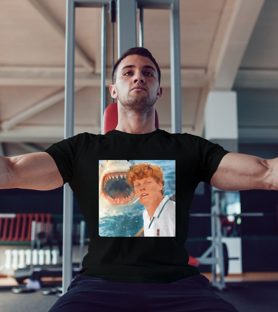 Jannik Sinner Smoking With Great White Shark Tennis Image T-Shirt