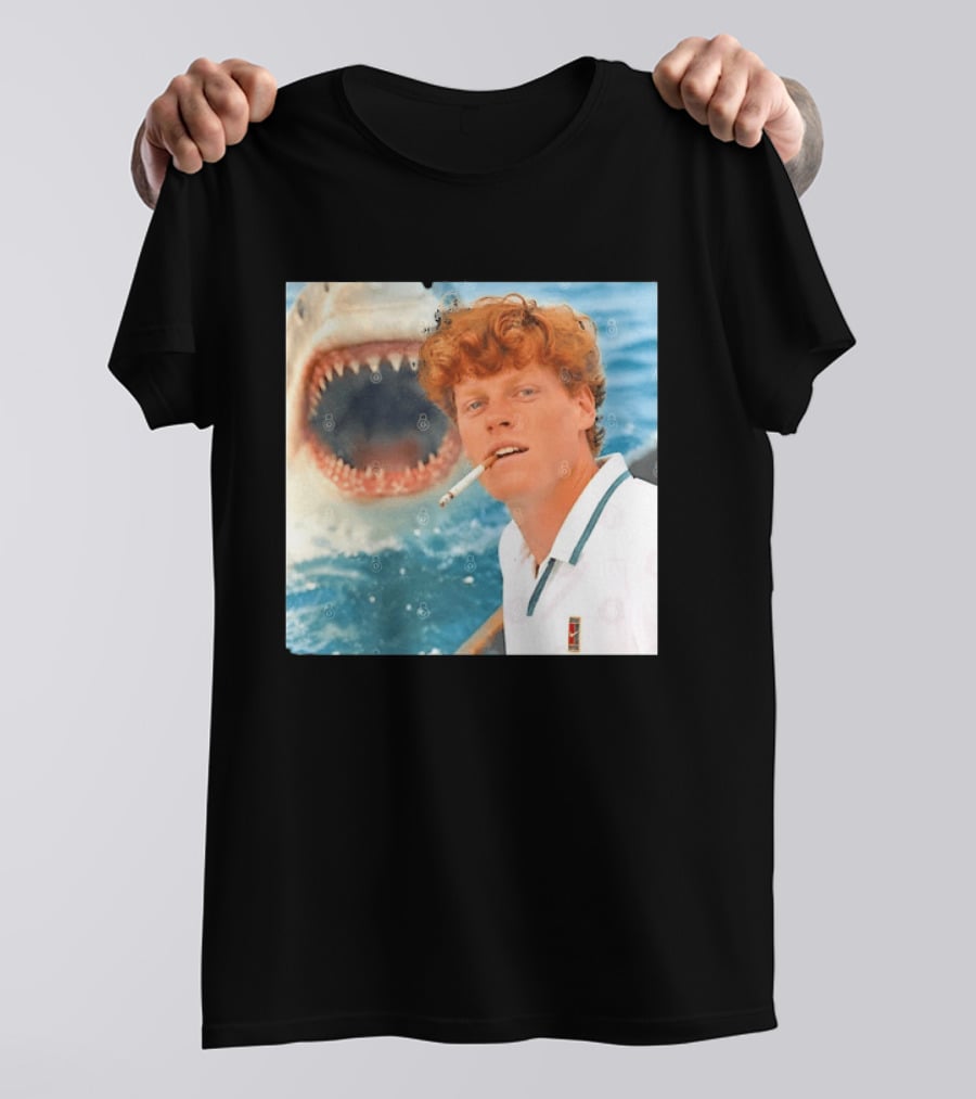 Jannik Sinner Smoking With Great White Shark Tennis Image T-Shirt