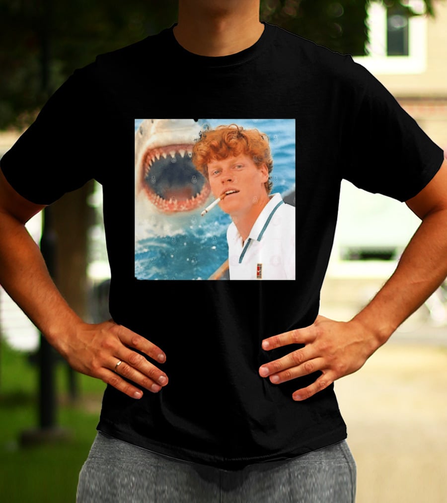 Jannik Sinner Smoking With Great White Shark Tennis Image T-Shirt