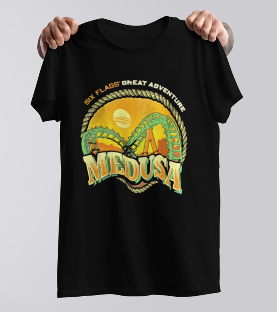 Six Flags Great Adventure Medusa Roller Loop Retro Sunburst T-Shirt
