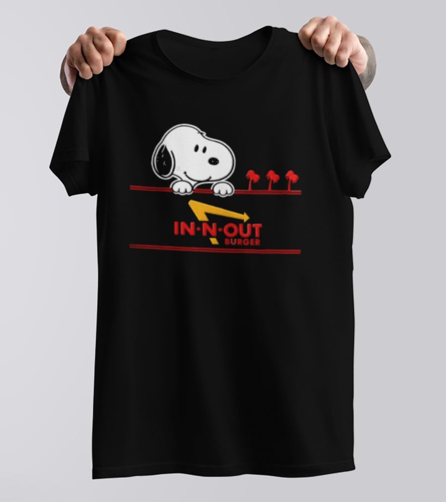 Snoopy Peeking Over In N Out Burger Red Lines With Palm Trees T-Shirt