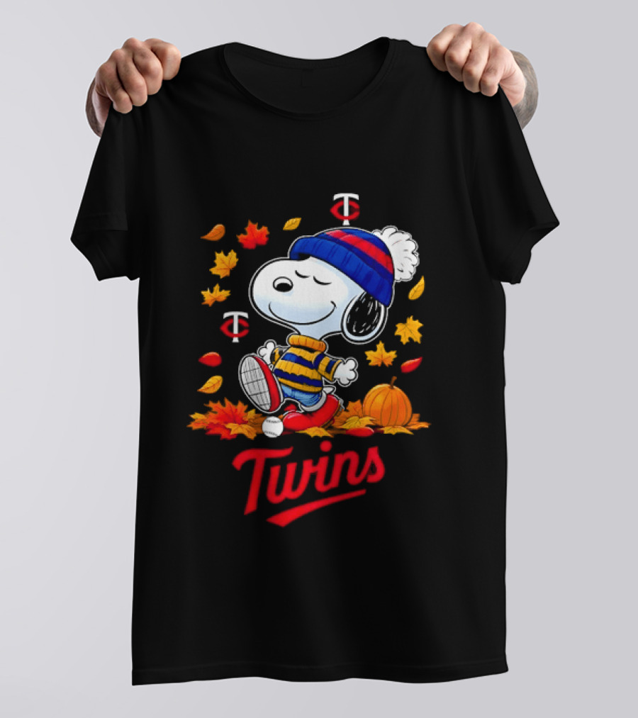 Snoopy Minnesota Twins Autumn Baseball MLB Peanuts Leaves Pumpkin T-Shirt