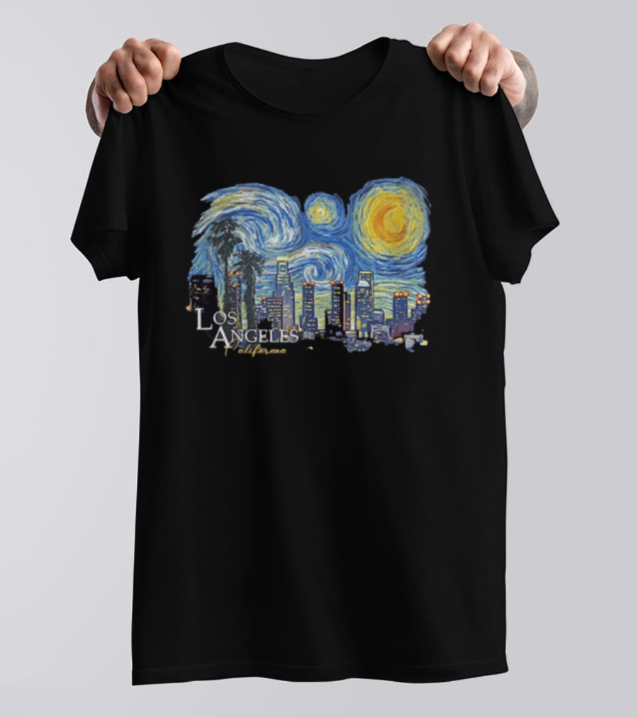 Los Angeles California Starry Night Skyline Palm Trees T-Shirt