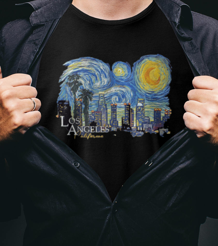 Los Angeles California Starry Night Skyline Palm Trees T-Shirt