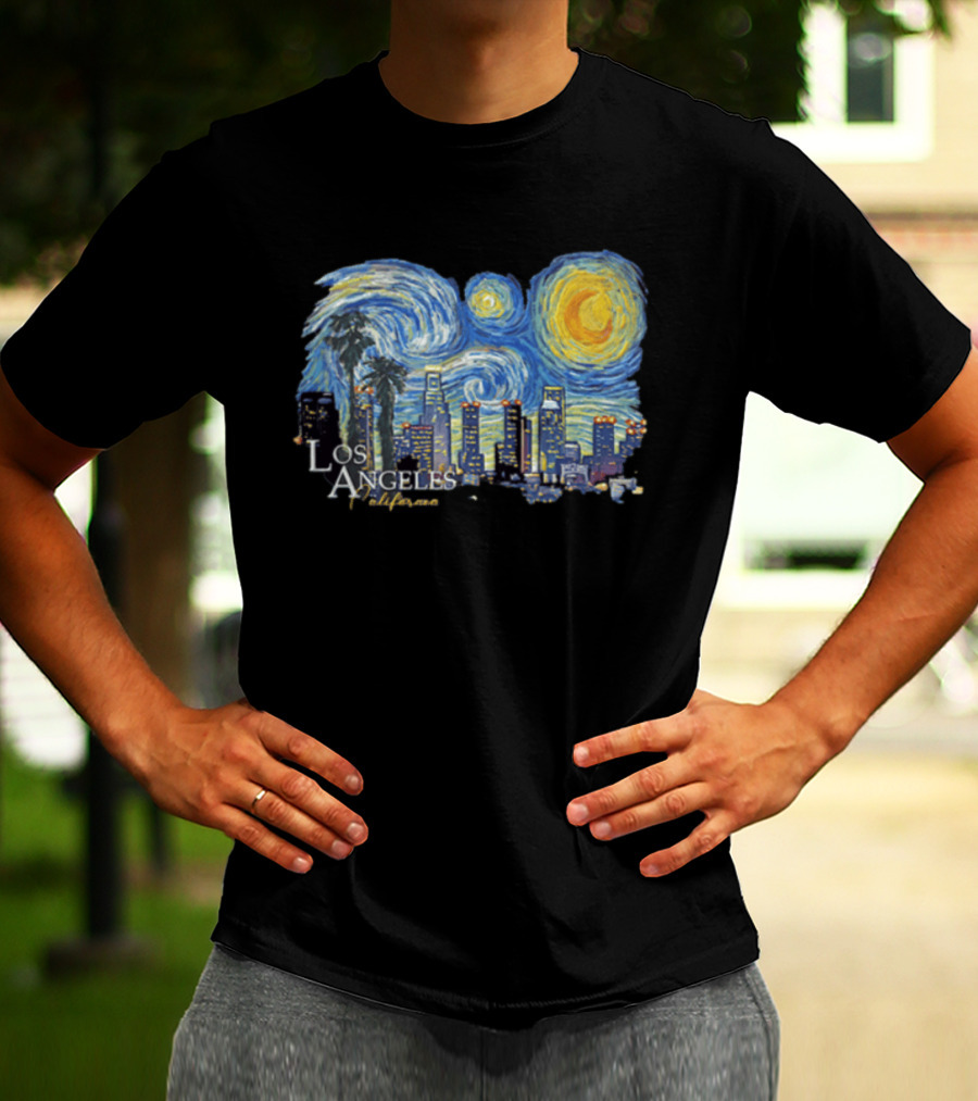 Los Angeles California Starry Night Skyline Palm Trees T-Shirt