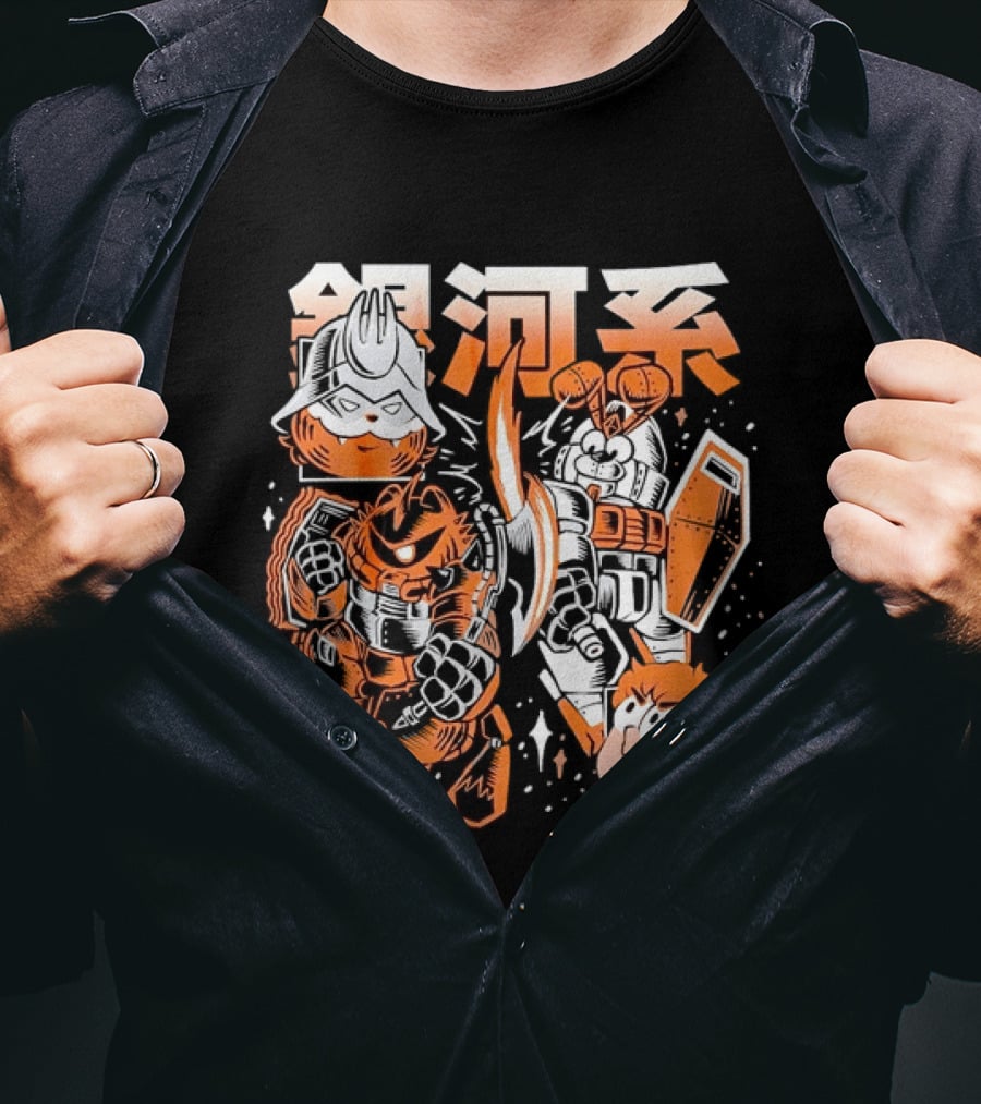 Mecha Galaxy Warrior Gundam Anime Kanji Robot Battle Scene T-Shirt