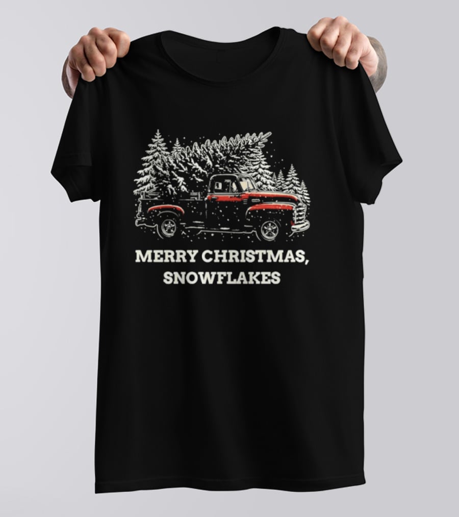Merry Christmas Snowflakes Vintage Truck Winter Scene T-Shirt