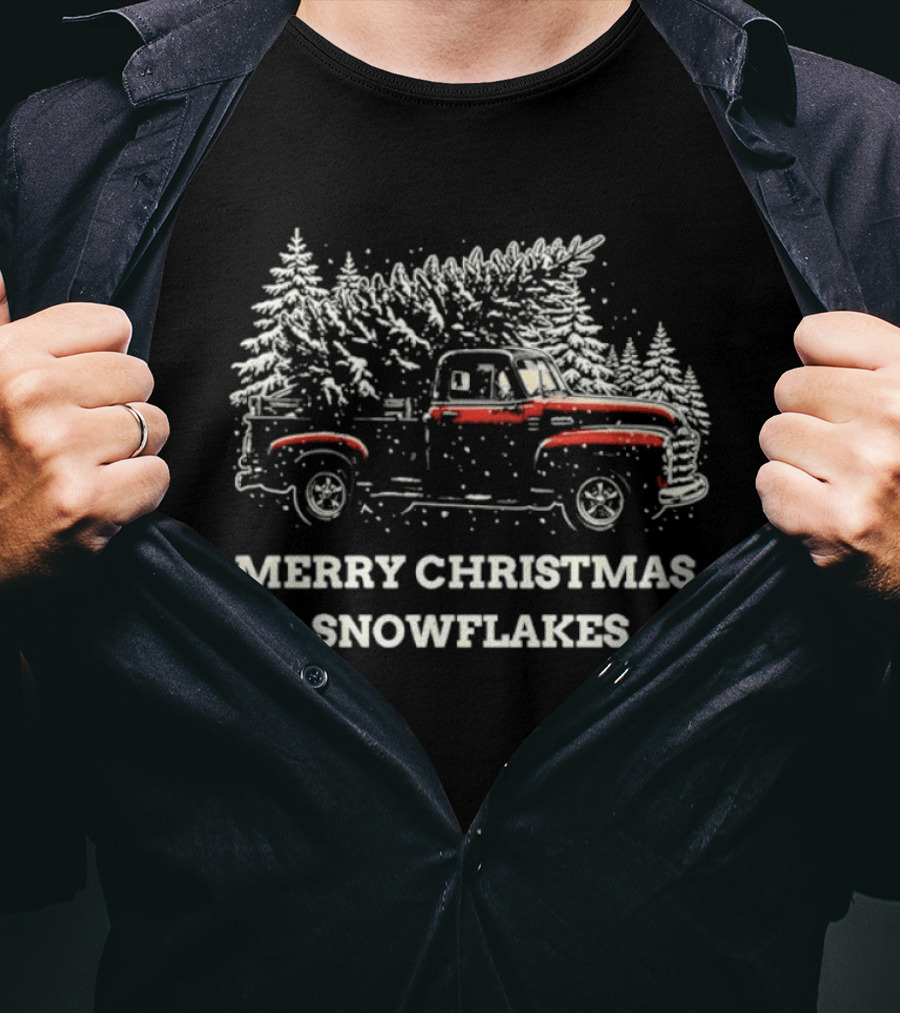 Merry Christmas Snowflakes Vintage Truck Winter Scene T-Shirt