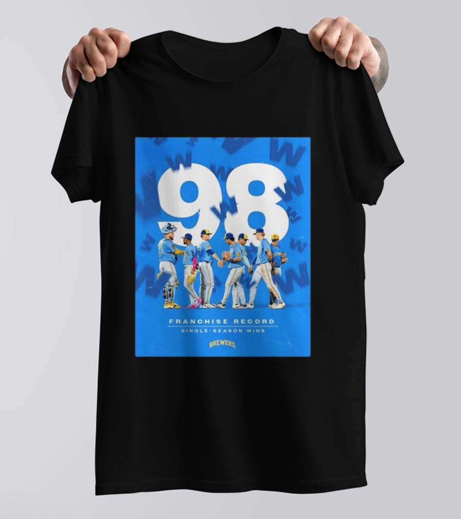 Milwaukee Brewers 98 Franchise Record Single Season Wins Team Celebration T-Shirt