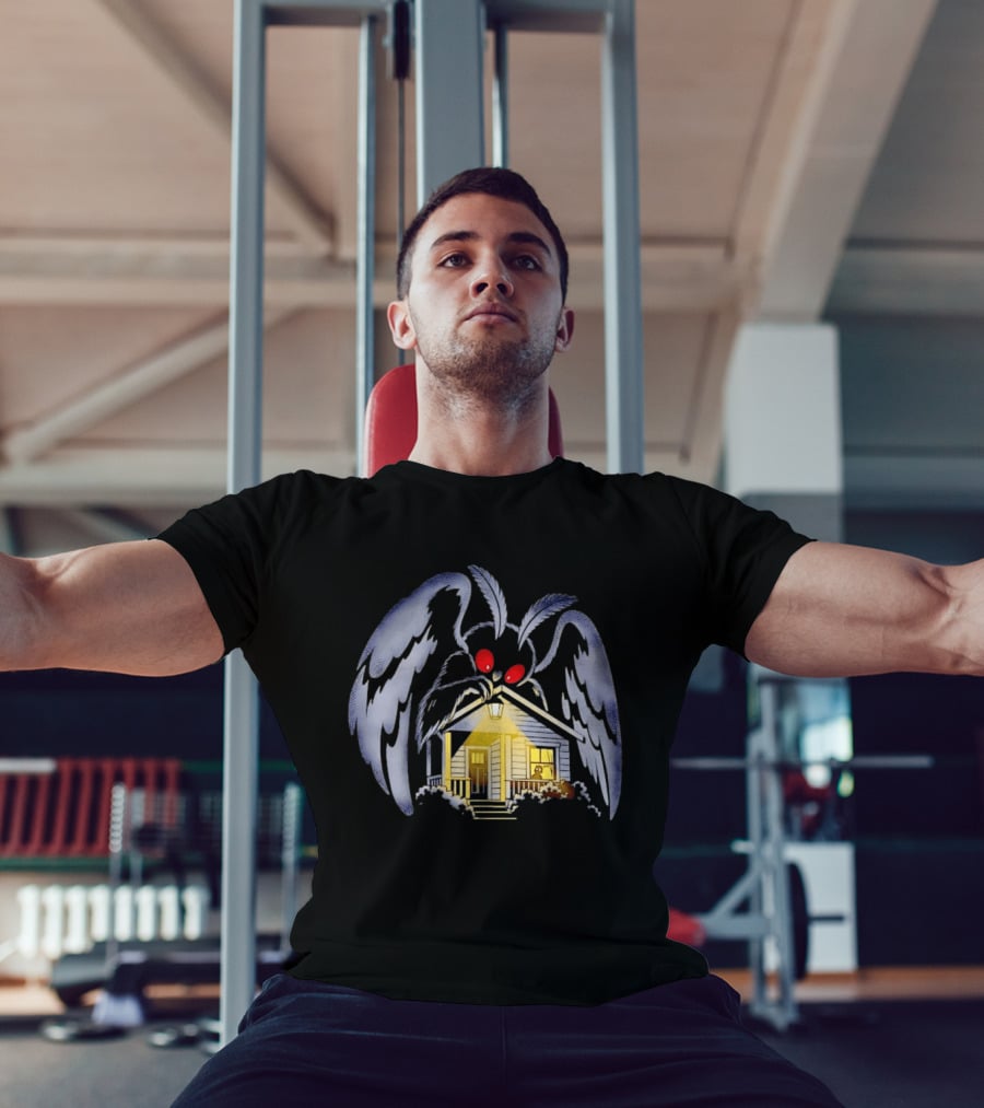 Mothman Drawn To Porch Light Cryptid Creature Illuminated House T-Shirt