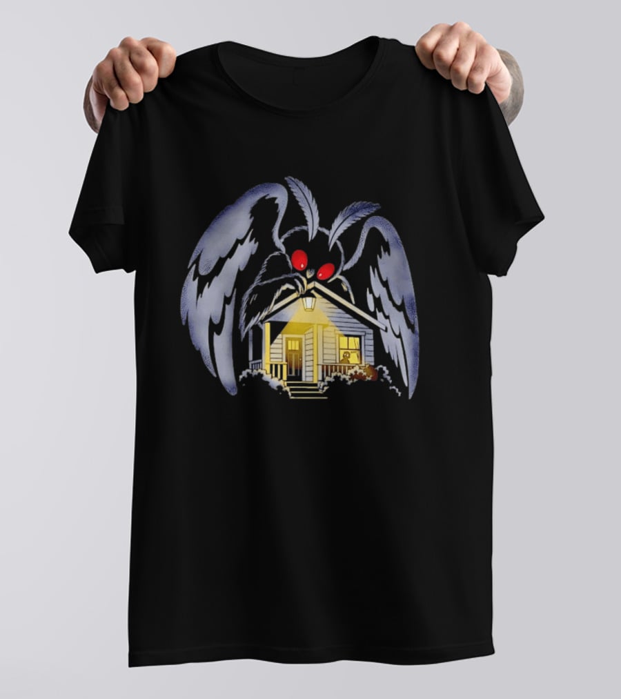 Mothman Drawn To Porch Light Cryptid Creature Illuminated House T-Shirt