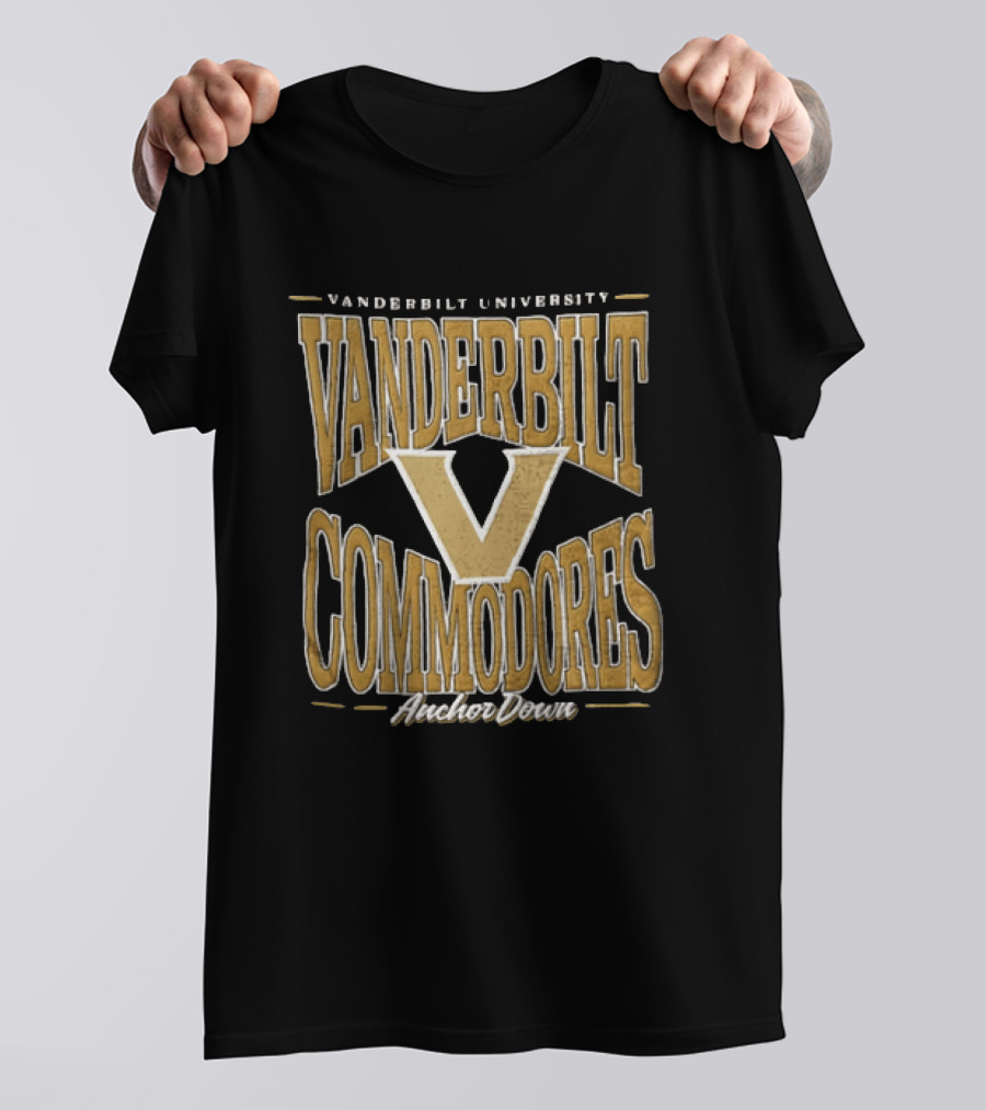 Vanderbilt Commodores Anchor Down Large Gold Letter V T-Shirt