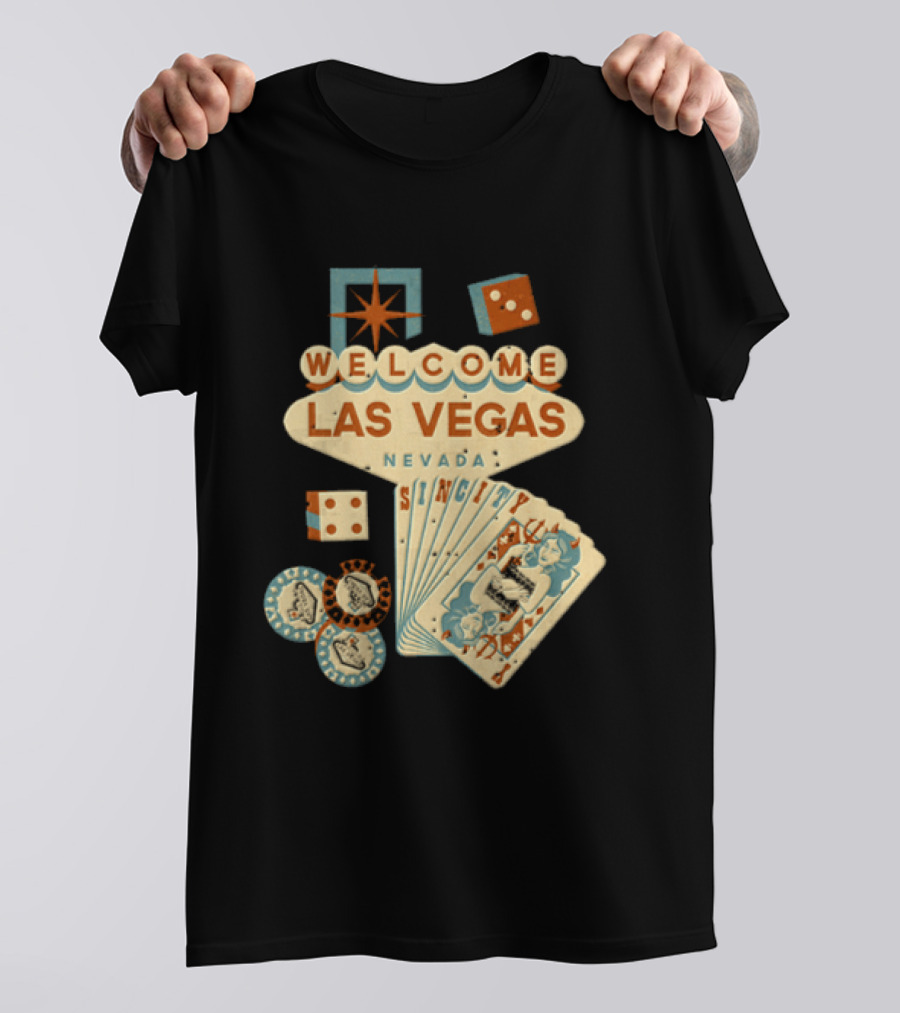 Welcome Las Vegas Nevada Sign With Casino Poker Cards And Dice T-Shirt