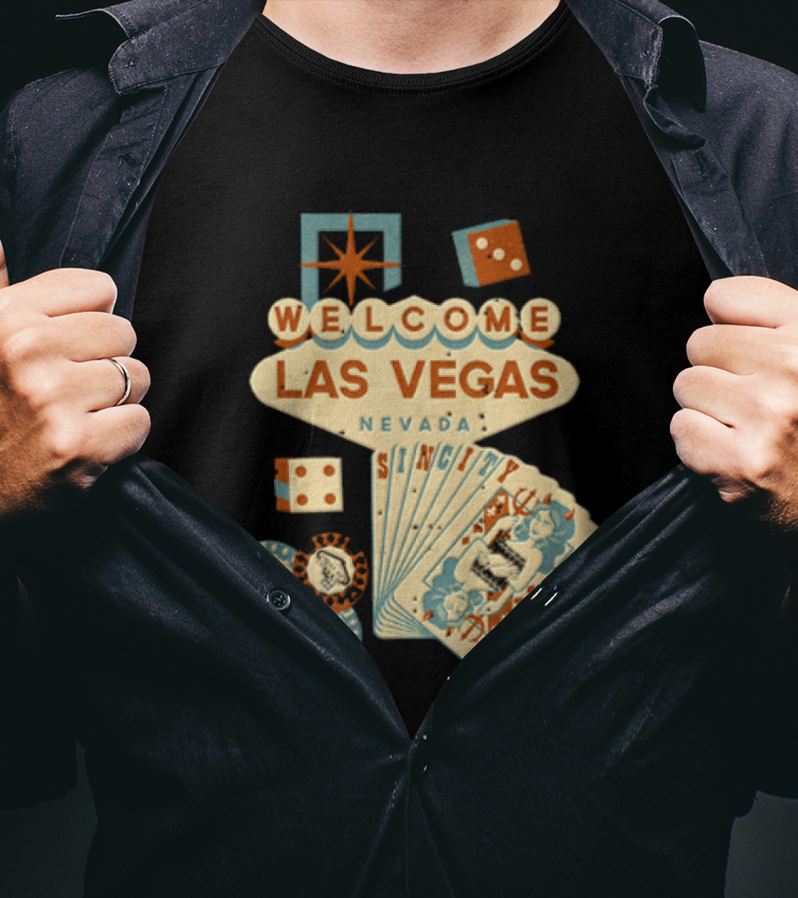 Welcome Las Vegas Nevada Sign With Casino Poker Cards And Dice T-Shirt