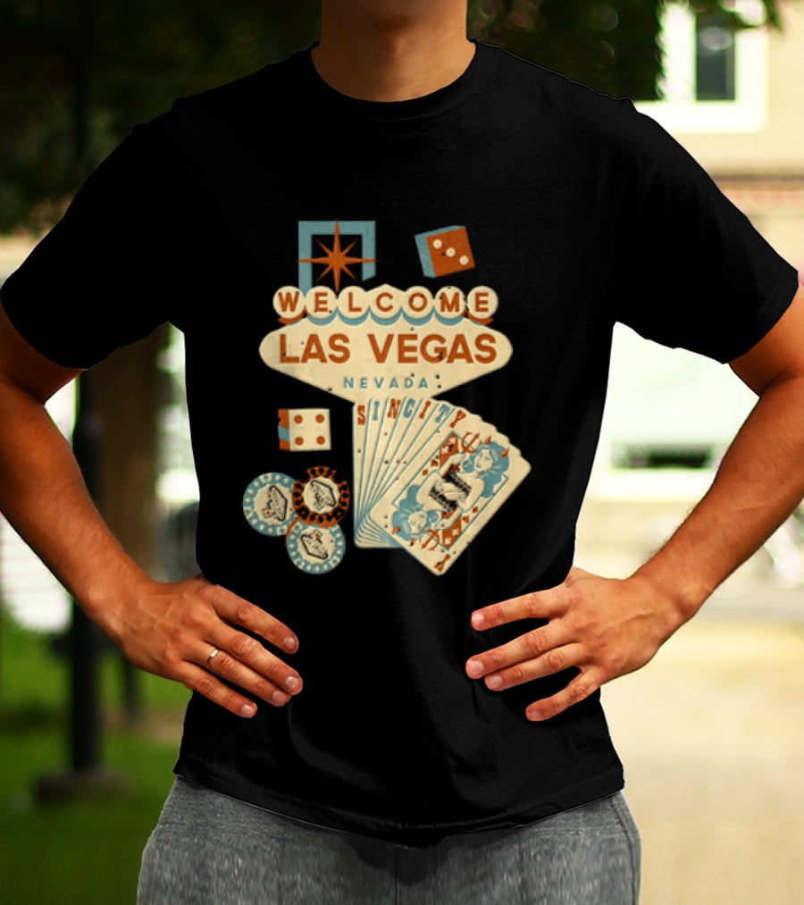 Welcome Las Vegas Nevada Sign With Casino Poker Cards And Dice T-Shirt