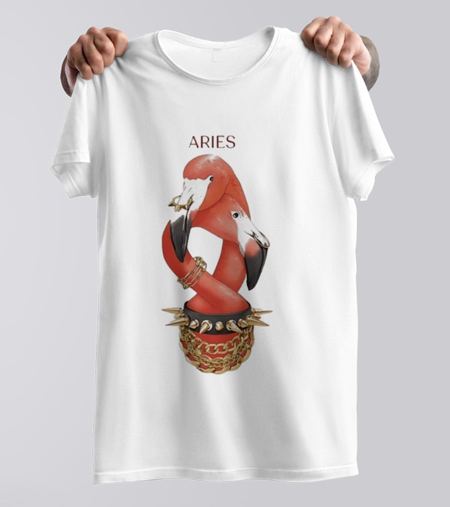 Aries Flamingo Punk Rock Zodiac Sign Astrology Bracelet Spikes T-Shirt