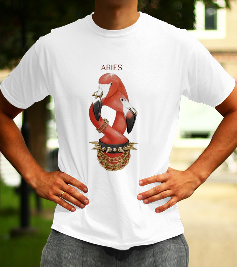 Aries Flamingo Punk Rock Zodiac Sign Astrology Bracelet Spikes T-Shirt