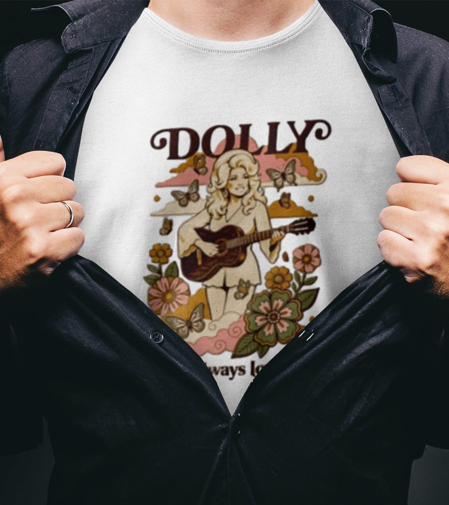 Dolly Parton I Will Always Love You Butterflies Flowers Guitar T-Shirt
