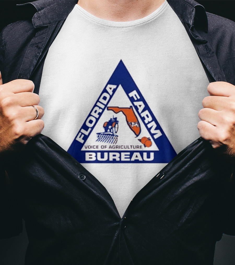 Florida Farm Bureau Voice Of Agriculture Triangle Logo With Map And Tractor T-Shirt