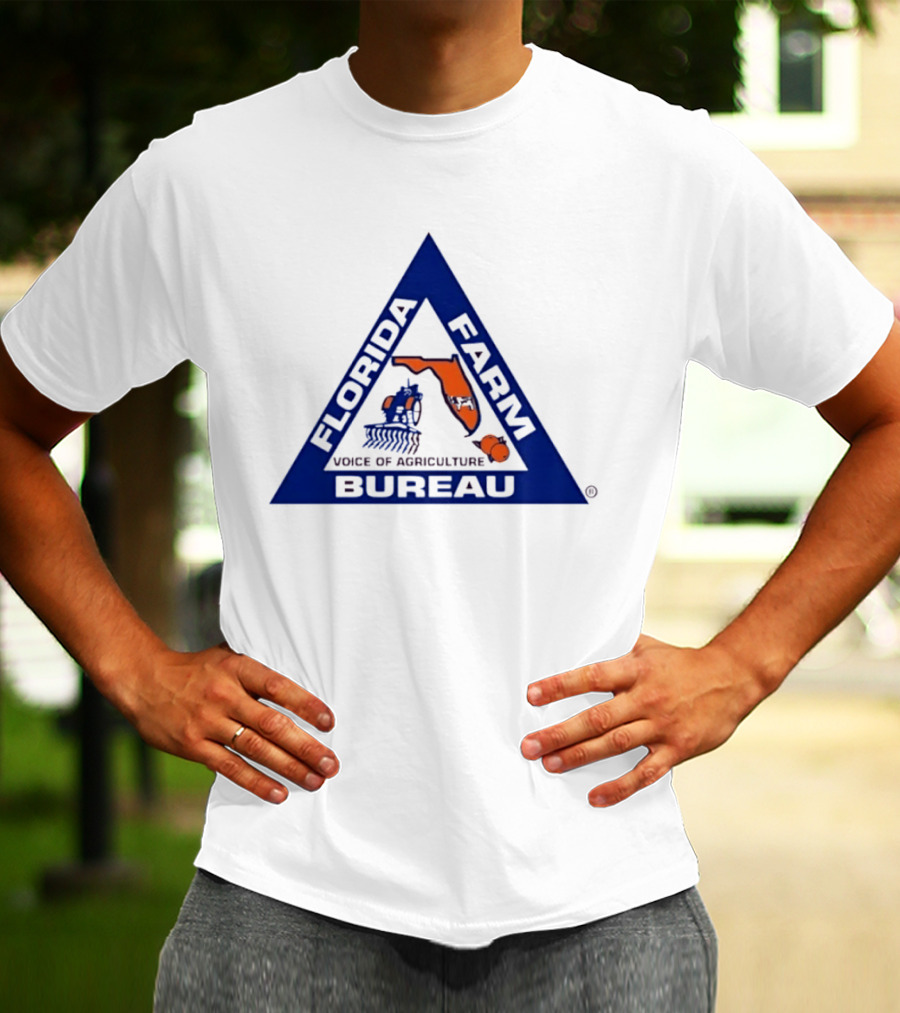 Florida Farm Bureau Voice Of Agriculture Triangle Logo With Map And Tractor T-Shirt