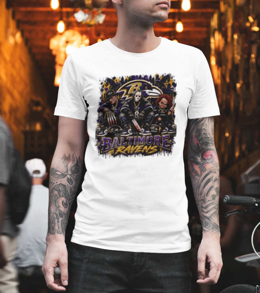 Freddy Krueger Jason Voorhees Chucky Baltimore Ravens Halloween Horror T-Shirt